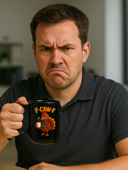 Funny F-CAW-F Turkey Coffee Mug – Grumpy Thanksgiving Gift Idea