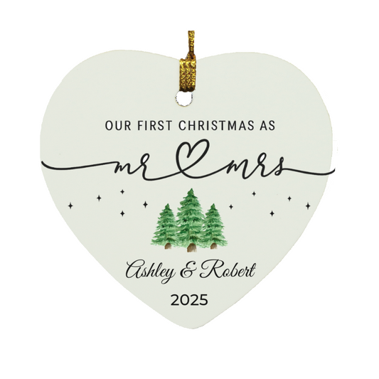 Personalized Mr & Mrs First Christmas Ornament, Wedding Gift Keepsake