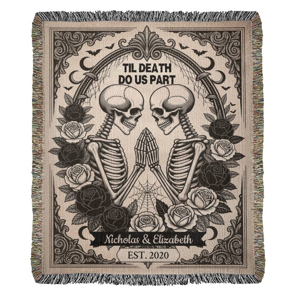 Skeleton Couple Woven Blanket – “Til Death Do Us Part” Gothic Love Gift