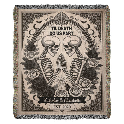 Skeleton Couple Woven Blanket – “Til Death Do Us Part” Gothic Love Gift