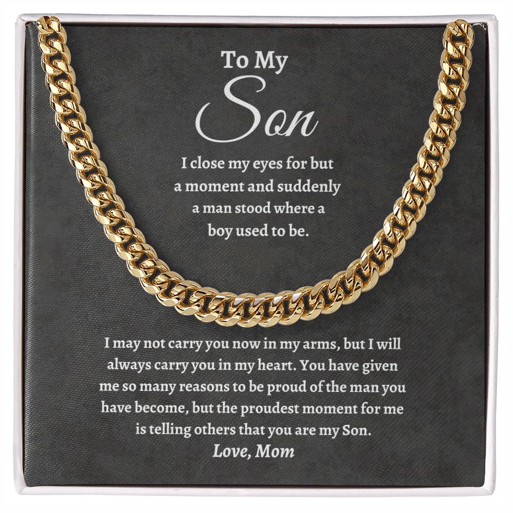 To My Son Cuban Link Chain – Meaningful Gift from Mom | Strength, Courage & Love Keepsake
