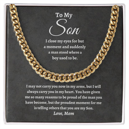 To My Son Cuban Link Chain – Meaningful Gift from Mom | Strength, Courage & Love Keepsake