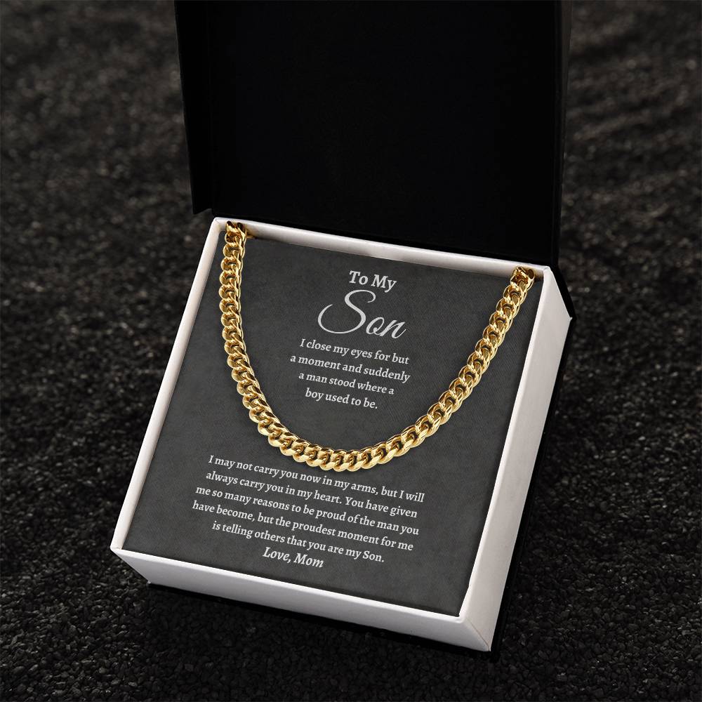 To My Son Cuban Link Chain – Meaningful Gift from Mom | Strength, Courage & Love Keepsake