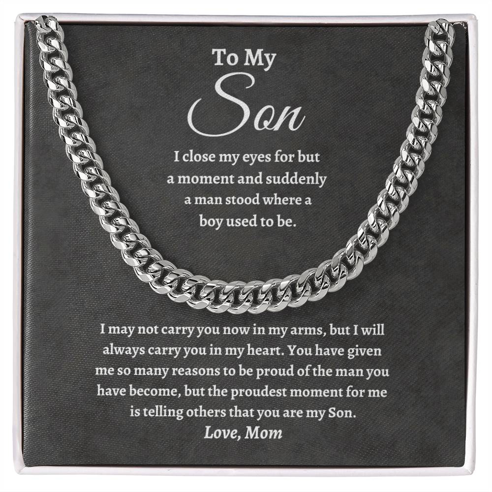 To My Son Cuban Link Chain – Meaningful Gift from Mom | Strength, Courage & Love Keepsake