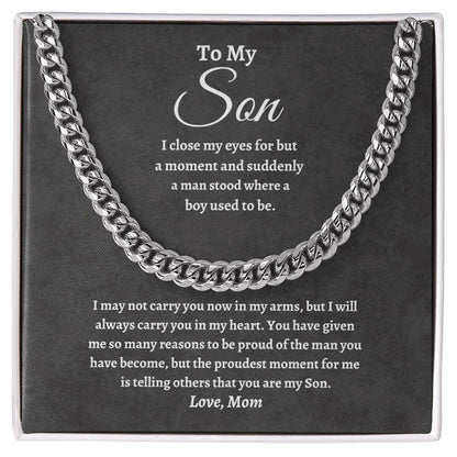 To My Son Cuban Link Chain – Meaningful Gift from Mom | Strength, Courage & Love Keepsake