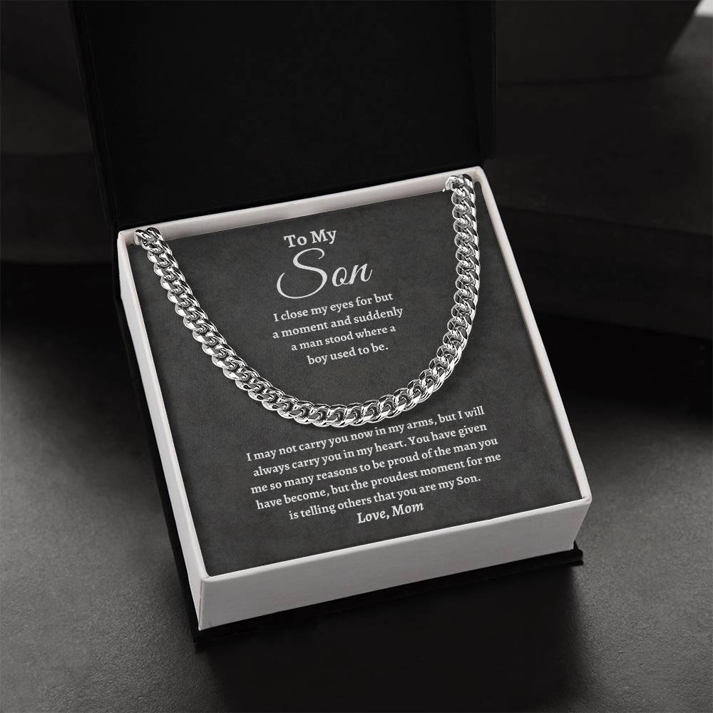To My Son Cuban Link Chain – Meaningful Gift from Mom | Strength, Courage & Love Keepsake