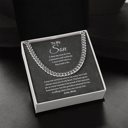 To My Son Cuban Link Chain – Meaningful Gift from Mom | Strength, Courage & Love Keepsake