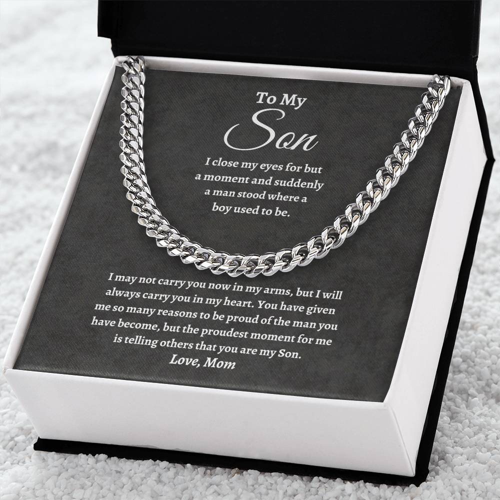 To My Son Cuban Link Chain – Meaningful Gift from Mom | Strength, Courage & Love Keepsake