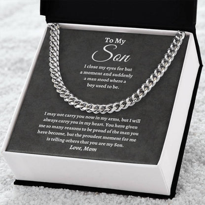 To My Son Cuban Link Chain – Meaningful Gift from Mom | Strength, Courage & Love Keepsake