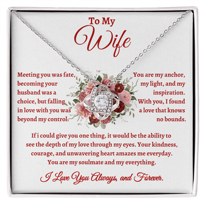 To My Wife, Meeting You Was Fate Love Knot Necklace - Valentine's Day
