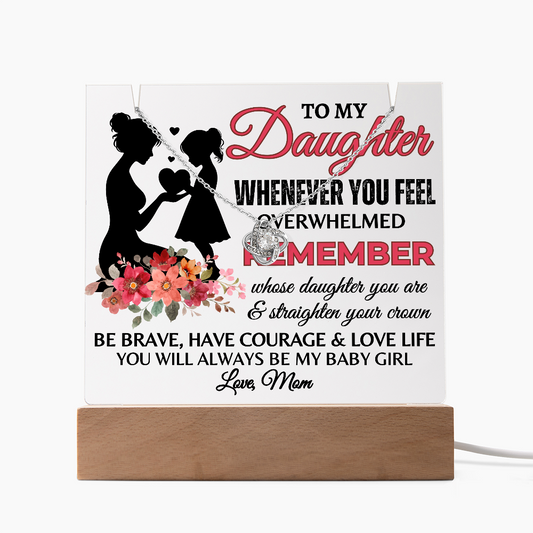 To My Daughter Acrylic Plaque & Love Knot Necklace Bundle From Mom