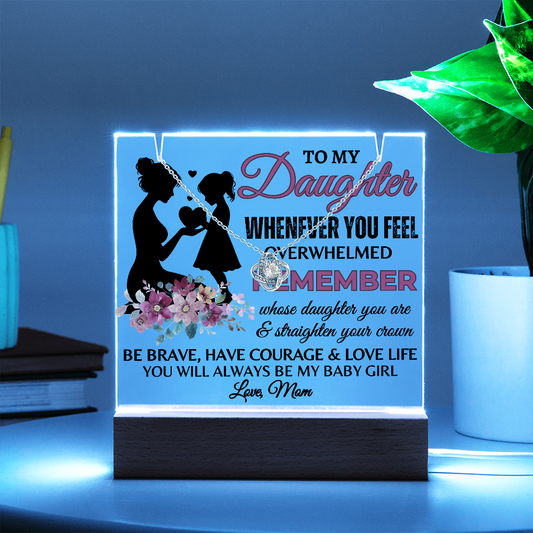 To My Daughter Acrylic Plaque with Love Knot Necklace – LED Lighted Gift from Mom