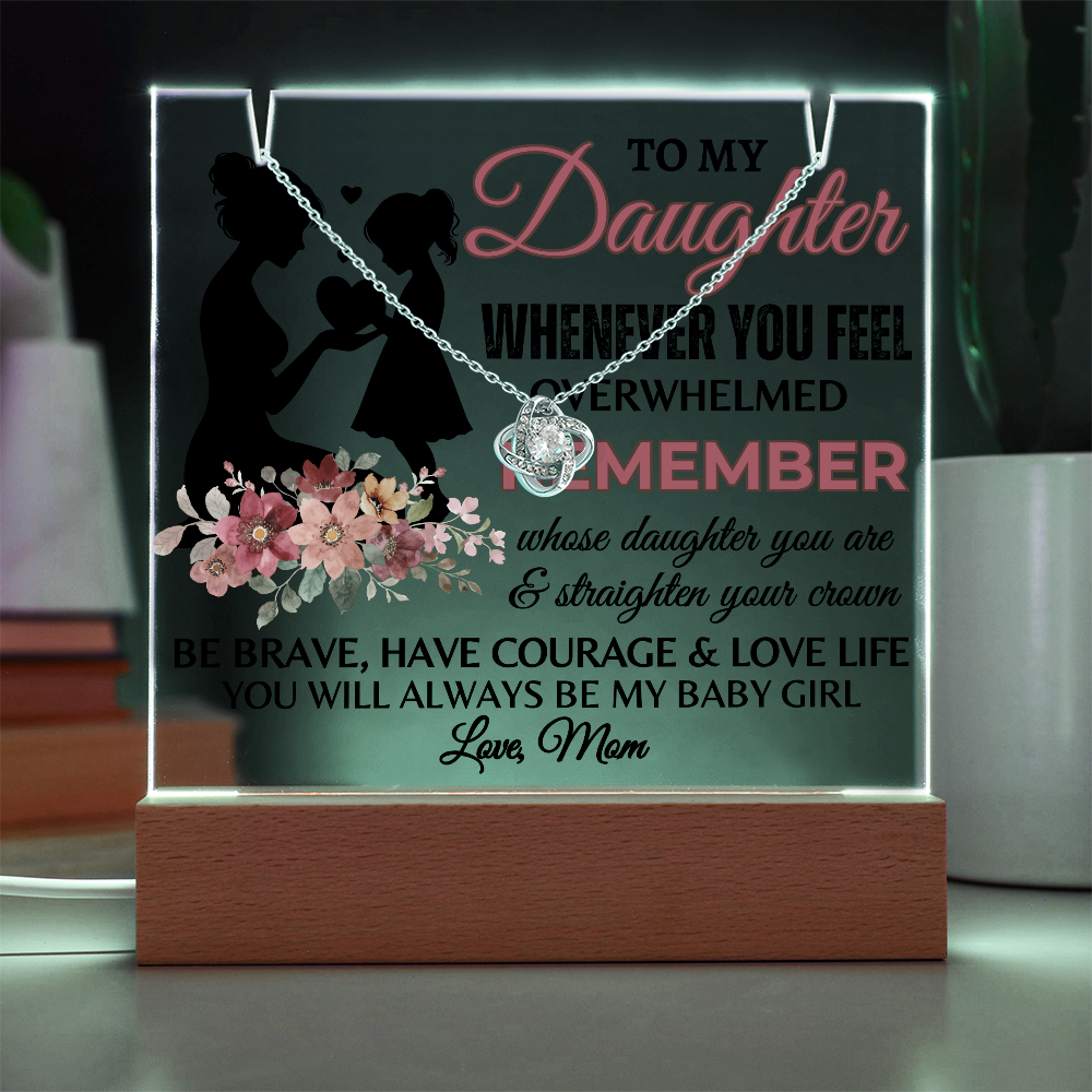 To My Daughter Acrylic Plaque with Love Knot Necklace – LED Lighted Gift from Mom