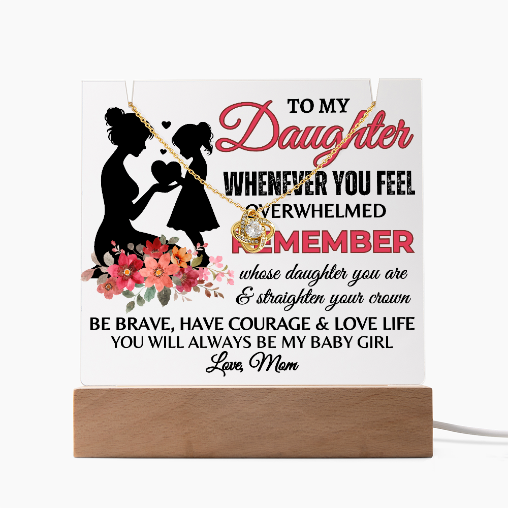 To My Daughter Acrylic Plaque with Love Knot Necklace – LED Lighted Gift from Mom