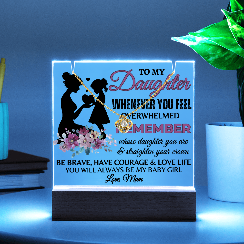 To My Daughter Acrylic Plaque with Love Knot Necklace – LED Lighted Gift from Mom