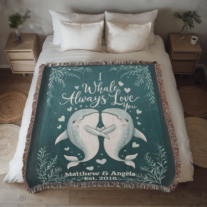 I Whale Always Love You Heirloom Artwork Woven Blanket, Valentine's Day, Birthday, Anniversary, Wedding
