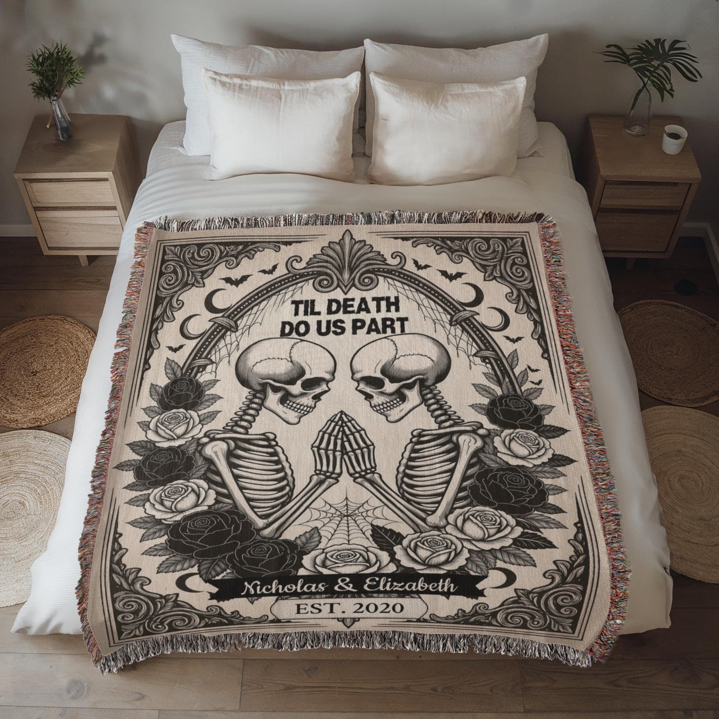 Skeleton Couple Woven Blanket – “Til Death Do Us Part” Gothic Love Gift