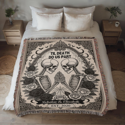 Skeleton Couple Woven Blanket – “Til Death Do Us Part” Gothic Love Gift