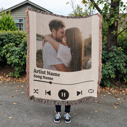 Personalized Photo & Song Woven Blanket – Custom Keepsake Throw for Engagements, Weddings & Anniversaries