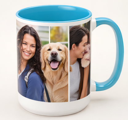 custom photo mug blue accent personalized coffee mug
