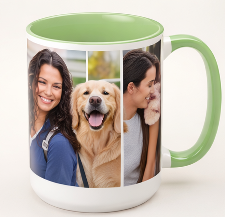 personalized mug green handle custom photo coffee mug
