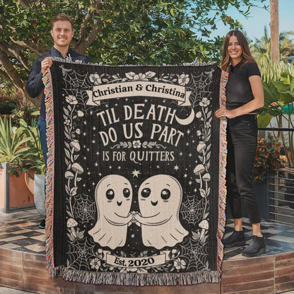 Personalized ‘Til Death Do Us Part’ Ghost Heirloom Woven Blanket | Custom Couple Gift