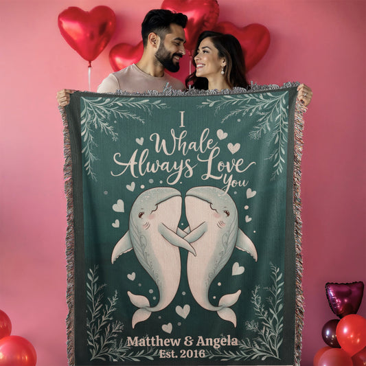 I Whale Always Love You Heirloom Artwork Woven Blanket, Valentine's Day, Birthday, Anniversary, Wedding