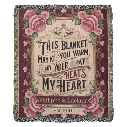 Custom Woven Love Blanket – Personalized Couple’s Name & Year, Romantic Gift for Engagement, Wedding or Anniversary.