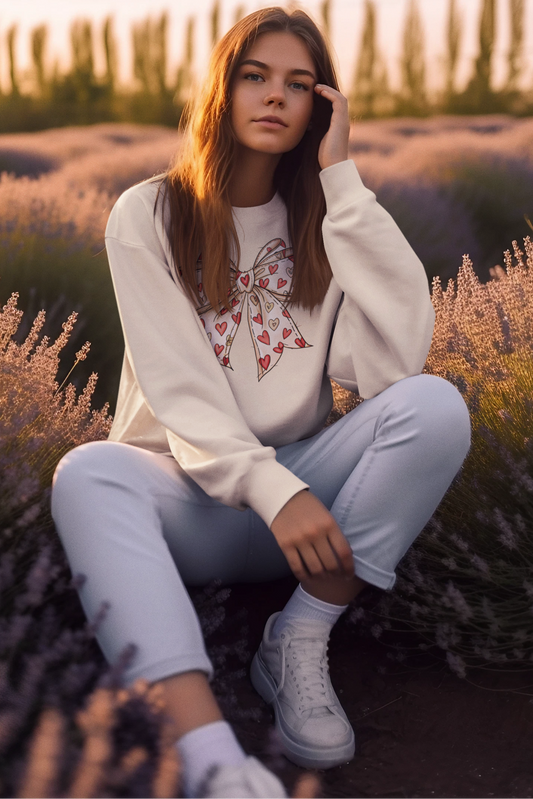 Valentine's Day Coquette Bow Hearts Sweatshirt