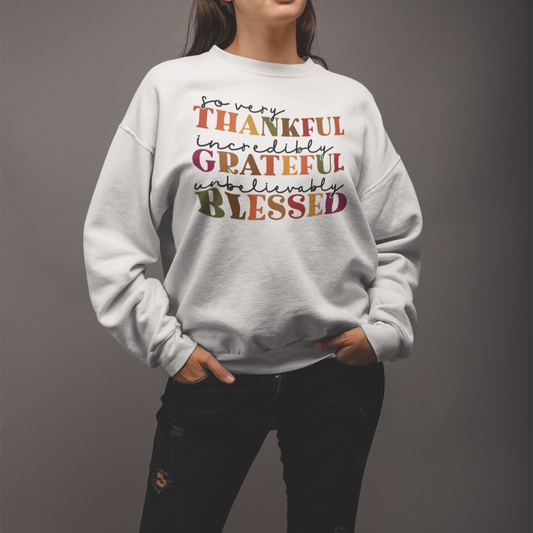 So Very Thankful, Incredibly Grateful, Unbelievable Blessed Unisex Sweatshirt - B