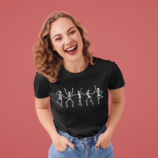 Dancing Skeletons Halloween T-Shirt – Funny Spooky Season Tee for Adults & Teens