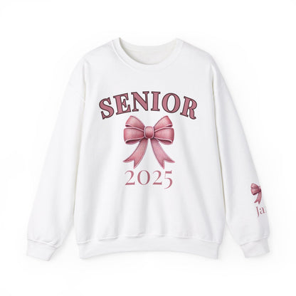 Personalized Name on Sleeve Senior Bow Sweatshirt, Graduation 2025 gift