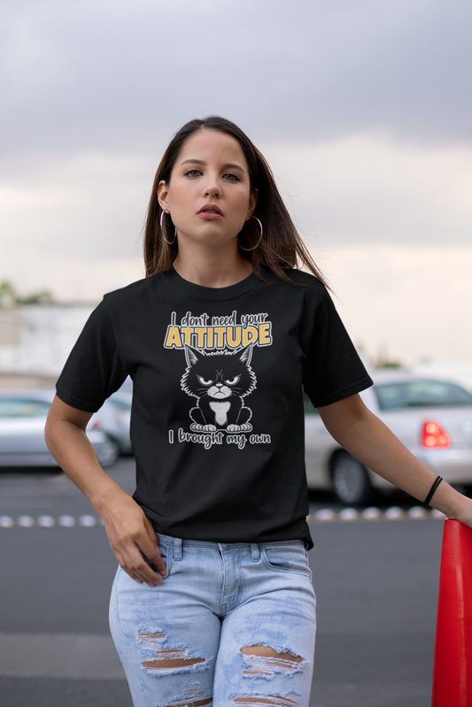 Grumpy Black Cat Funny Attitude T-Shirt – Sarcastic Humor Tee for Cat Lovers in dark colors!
